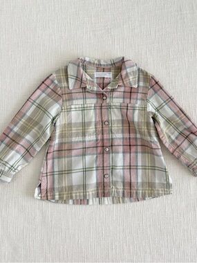 Zara Girls' Pink, Cream & Tan Plaid Button-Down Shirt